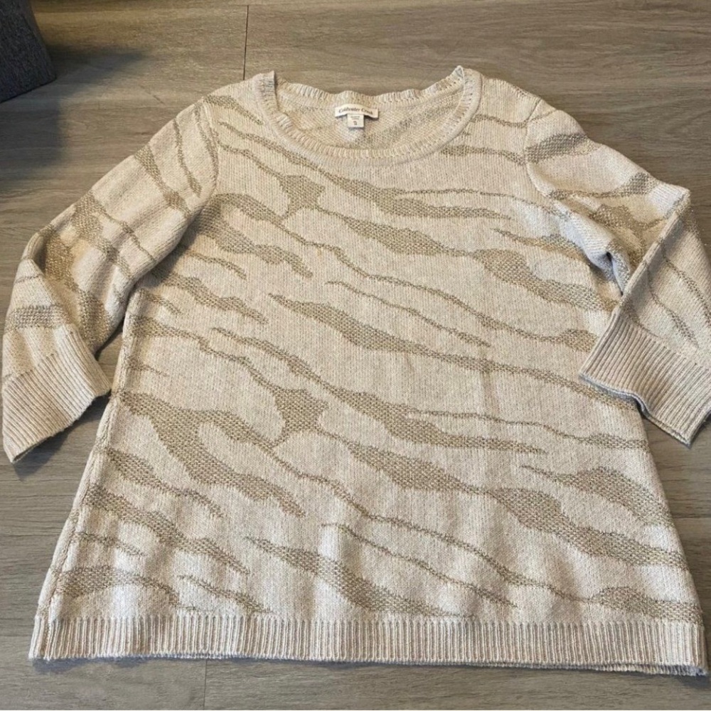 Coldwater Creek women''s cream animal print pullover wool blend sweater size XL